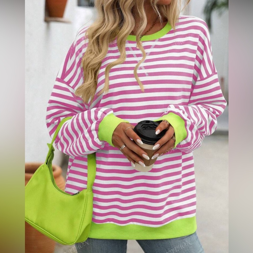 Oversized Striped Sweatshirt M Like NEW Women's Crewneck Pullover Lightweight